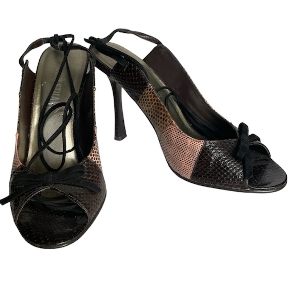 Colin Stuart Multicolored Open Toe Lace Up Snake Print Shoes
